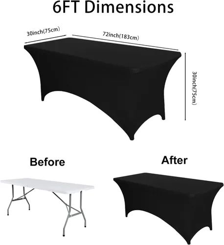 Vista 3 de Paquete de 2 manteles elásticos de elastano negro de 6 pies para mesas rectangulares, eventos, bodas, banquetes y fiestas