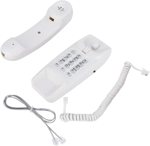 Vista 7 de Teléfono fijo con cable, teléfono de pared con cable de escritorio para el hogar, hotel, sala de estar, oficina, línea telefónica alimentada, blanco