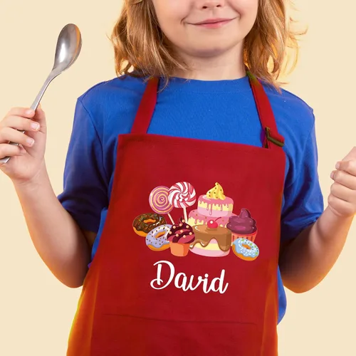 Vista 9 de 7th Hill Delantal Personalizado para Niños para Cocinar, Delantal Infantil Personalizado con Sombrero de Chef, Delantal de Cocina para Niños