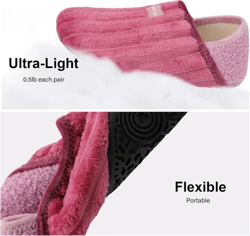 Vista 2 de Scurtain Pantuflas para hombre y mujer, unisex, para adultos, forro de terciopelo, ligeras, para interiores, viajes, suela antideslizante, cálidas