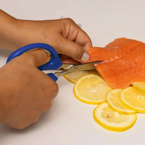 Vista 5 de Joyce Chen Tijeras de cocina ilimitadas originales multiusos con asas cómodas, color azul 2.0