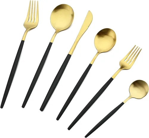 Vista 9 de Juego de cubiertos de acero inoxidable de 36 piezas con acabado satinado y mango plano, juego de utensilios de cocina para 6, incluye cuchara