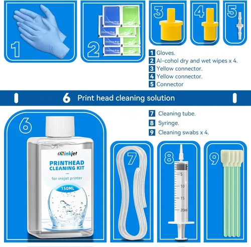Vista 6 de Kit de limpieza de cabezal de impresora, 5.1 fl oz, el mejor kit de limpieza de impresora para limpieza de boquillas de impresora Epson, kit