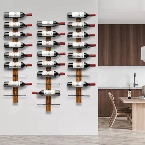 Vista 6 de Botellero de pared - Soporte de madera de pino para 12 botellas - Expositor para cocina, comedor, bar