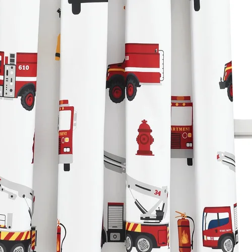 Vista 7 de Lush Decor Panel de cortina para ventana de camión de bomberos, par, 52 pulgadas de ancho x 84 pulgadas de largo, rojo y gris - Cortinas