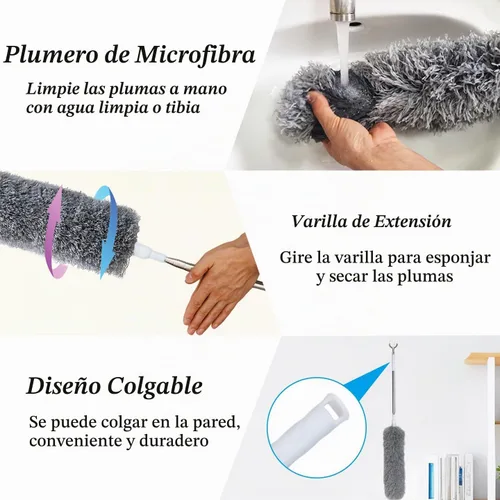 Vista 4 de Plumero de microfibra extra largo de 100 pulgadas, plumeros de poste extensible, plumero telescópico para limpieza, cabezal de microfibra flexible