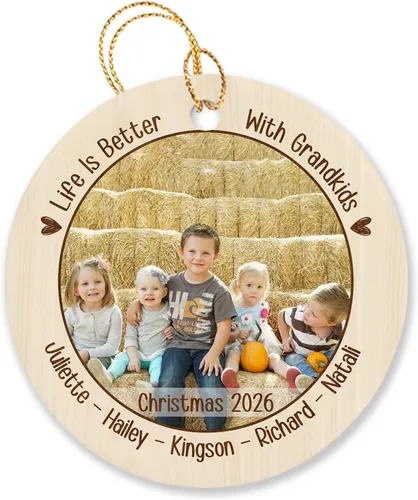 Vista 19 de Árbol de Navidad personalizado para abuelos y nietos 2023, un nieto hace la vida más grandioso, adorno personalizado con nombre y texto, adornos