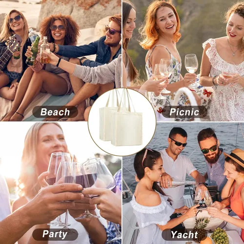 Vista 6 de Berlune 3 piezas de bolsa de vino reutilizable de 6 botellas con divisor de lona, lavable, portátil, bolsa de transporte de vino resistente