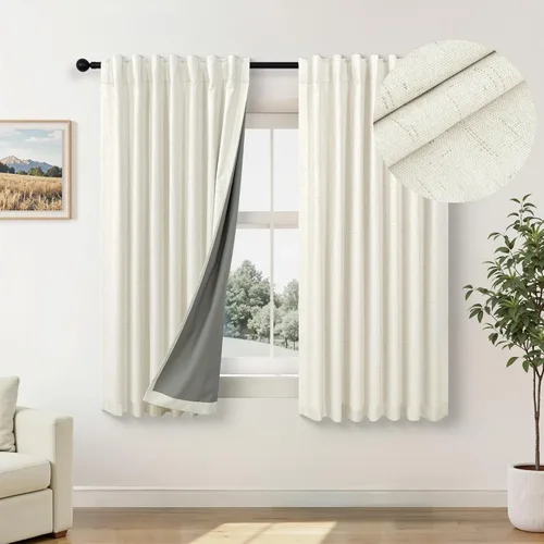 Vista 14 de Pitalk Cortinas cortas 100% opacas de lino para cafetería, 40 pulgadas de largo, 2 paneles, cortinas de puerta francesa para ventana, cortina