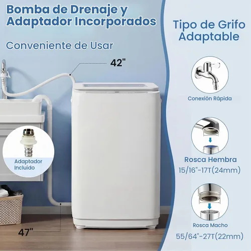 Vista 4 de VCJ Juego de lavadora y secadora portátil, lavadora totalmente automática de 17 libras y secadora portátil de 10 libras con bañera de acero