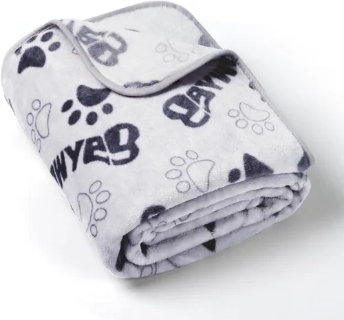 Vista 9 de Manta Suave para Perros para Perros Grandes - Manta Mullida para Mascotas para Gatos y Cachorros, Manta Reversible con Diseño de Huellas de Pata gris