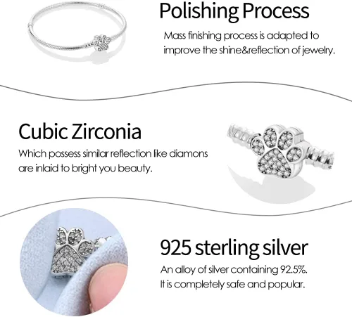 Vista 4 de Pandach Pulsera de plata de ley 925 con cierre de circonita cúbica transparente, pulsera de cadena de serpiente básica para cualquier dije
