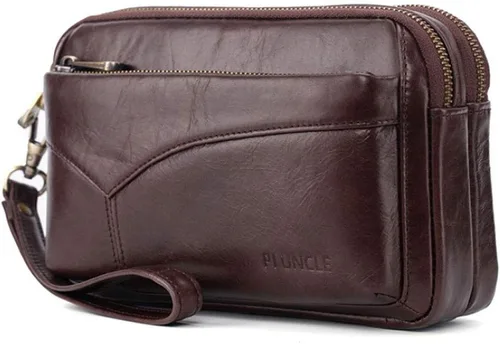 Vista 8 de KPYWZER Bolso de mano de cuero para hombre, cartera para muñeca, bolsa de muñeca