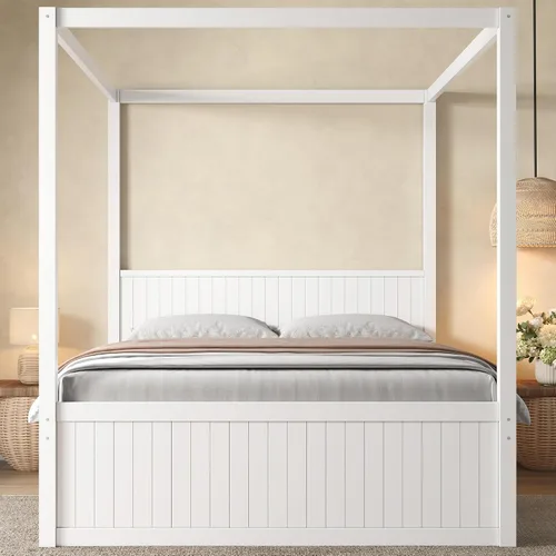 Vista 43 de Wood Canopy Platform Bed Full with Headboard, Trundle and 3 Drawers Negro-8.1