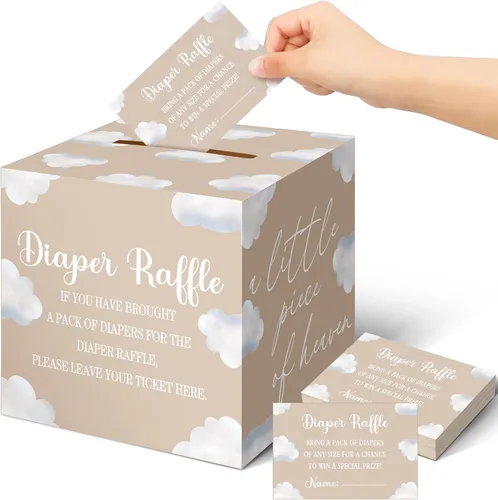 Vista 43 de Teling 51 boletos para rifas de pañales con caja de tarjetas, decoración de baby shower, caja de revelación de género para fiesta de rifas