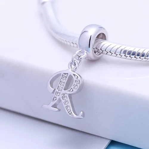 Vista 79 de ABUN Abalorio de plata de ley 925 con letra A a la Z, espaciador de inicial, con circonita cúbica transparete colgante, auténtica, para pulseras