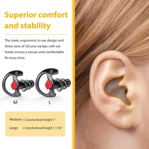 Vista 7 de Zeadio Auricular de triple brida, cómodo tapón de silicona para oído – grande, par de 4, negro