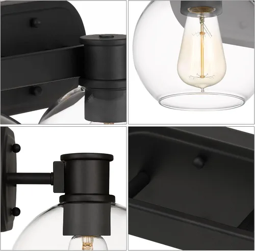 Vista 7 de Tawson Dan Modern Farmhouse - Lámpara de tocador de 3 luces industrial con pantalla de globo de vidrio transparente para dormitorio, pasillo