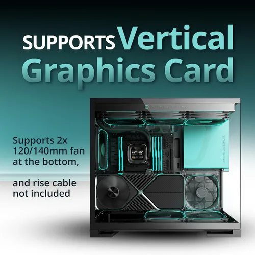 Vista 8 de Geometric Future M5 de vidrio templado semitorre, chasis de juego E-ATX/ATX, acero de 1.2mm, Tipo C, paneles sin herramientas, soporte para radiador