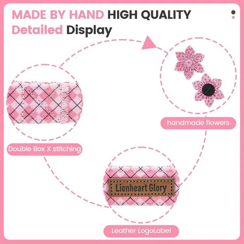 Vista 48 de Collar de perro Lionheart Glory, collar de perro rosa con flor, lindo collar para mascotas con patrón floral ajustable para perros pequeños Rosado