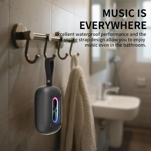 Vista 3 de Altavoz Bluetooth impermeable para ducha, duradero y portátil con sonido claro, ideal para ducha, piscina, playa y kayak, BT 5.3 - Negro