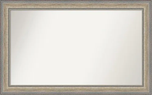 Vista 198 de Amanti Art Espejo de baño plateado para sobre el fregadero, 28 x 37 pulgadas, elegante espejo rectangular de peltre cepillado, marco de madera