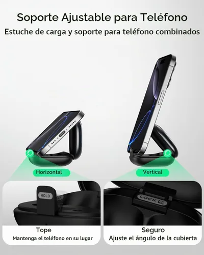 Vista 3 de Auriculares con cancelación de ruido T30 con soporte para teléfono, graves intensos, 4 micrófonos, auriculares inalámbricos Bluetooth 6.0 in, tiempo