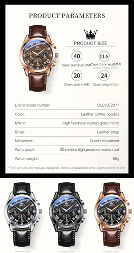 Vista 7 de OLEVS Relojes de cuero impermeable relojes de cuarzo con fecha de día, regalos