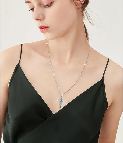 Vista 2 de DAOCHONG Collar de cruz de plata de ley 925 para mujer, colgante de cruz infinita con corazón y cruz de infinito, joyería religiosa, regalos