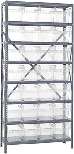 Vista 560 de Quantum QSBU-245BK Heavy Duty Shelving Unit with (7) Shelves and (24) QUS245 Black Bins for Garage Warehouse Storage Distribution 400 lb Load