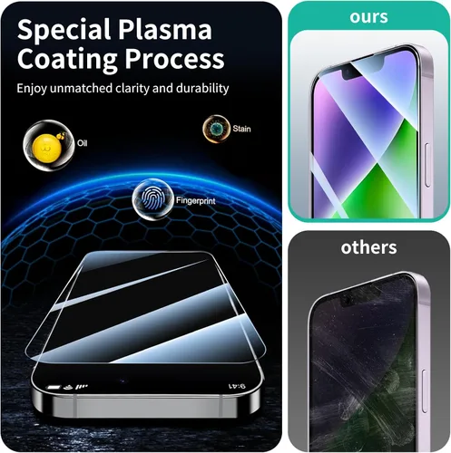 Vista 4 de 3 protectores de pantalla para iPhone 14 Plus/13 Pro Max con una ayuda de alineación de instalación, película de vidrio templado HD doble
