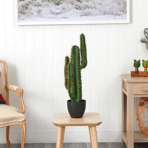 Vista 3 de Nearly Natural Planta artificial de cactus de 3 pies, color verde, 2.5 pies.