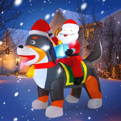 Vista 9 de Decoraciones inflables de Navidad de vaca lechera para exteriores de 6 pies con luces LED integradas, infla para patio, techo, césped