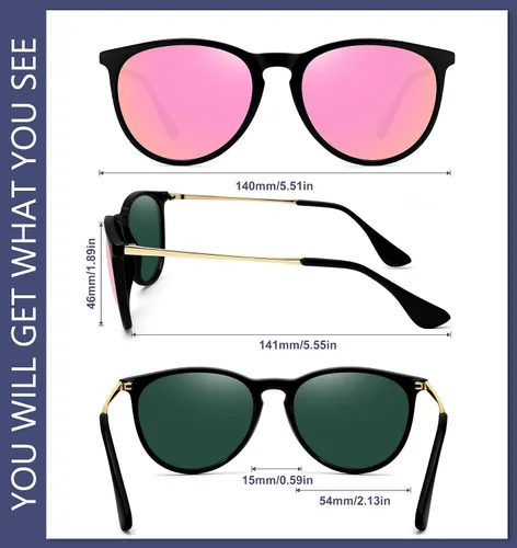 Vista 6 de WOWSUN Lentes de sol retro para mujer, lentes clásicos redondos de moda 2024