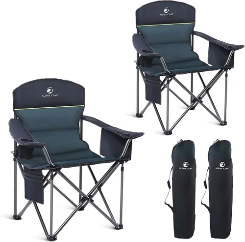 Vista 15 de LET'S CAMP - Silla de camping plegable de gran tamaño, resistente, acolchada, para exteriores, con soporte para tazas, capacidad de peso de 450