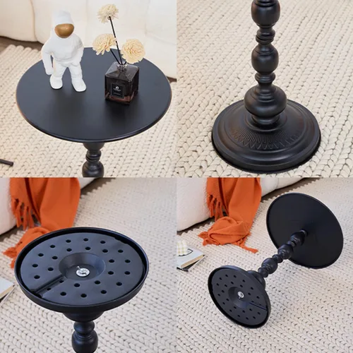 Vista 4 de Elegante mesa auxiliar redonda vintage con columnas romanas, diseño de metal resistente, perfecta como mesa de café, extremo, té o de ocio