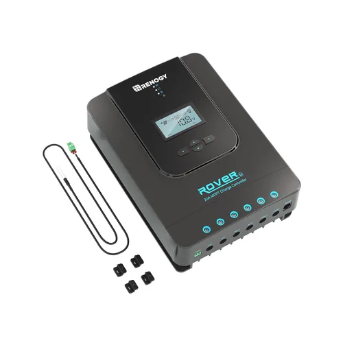 Vista 9 de Renogy Controlador de carga solar Rover 20A 12V24V Auto DC Entrada MPPT Controladores de carga para paneles solares LCD ajustable