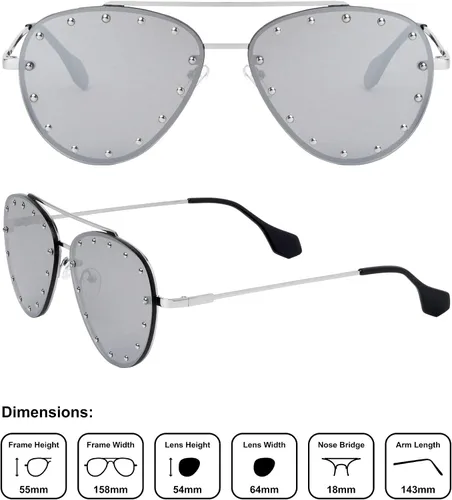 Vista 5 de Brooklyn AV-1672 - Gafas de sol de aviadores con tachuelas de gran tamaño sin montura