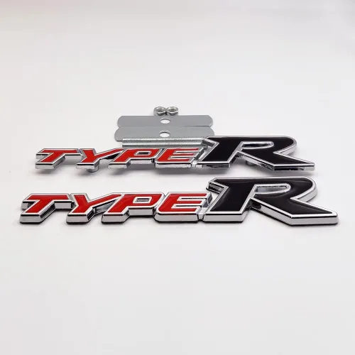 Vista 3 de Emblema de parrilla delantera de coche de metal cromado con logo Type-R + insignia de tapa de maletero de carreras 3D Type, calcomanía adhesiva Rojo