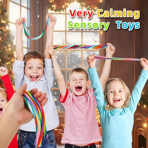 Vista 3 de Juguetes sensoriales para ansiedad, paquete de 5 cuerdas elásticas para niños, fideos de mono texturizados elásticos de 11 a 40 pulgadas, juguetes