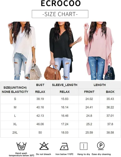 Vista 6 de Ecrocoo - Blusa estilo kimono para mujer, estilo casual, manga media, cuello en V, ajuste holgado, elegante.