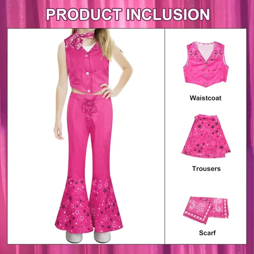 Vista 5 de Mukola Disfraz de muñeca de película para niños, disfraz de Margot Cowgirl Cosplay Rose Flare Pants Halloween Cosplay traje