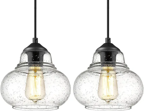Vista 11 de ELYONA Paquete de 2 Luces Colgantes de Vidrio Burbuja, Lámpara Colgante Vintage de 8 Pulgadas de Vidrio Granulado, Luminarias Colgantes Industriales