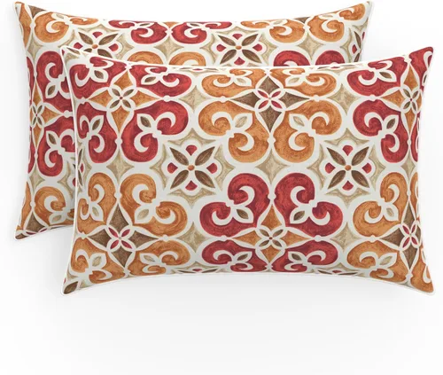 Vista 33 de Pillow Perfect Almohada decorativa floral para interiores y exteriores, relleno de felpa, resistente a la intemperie y a la decoloración, lumbar