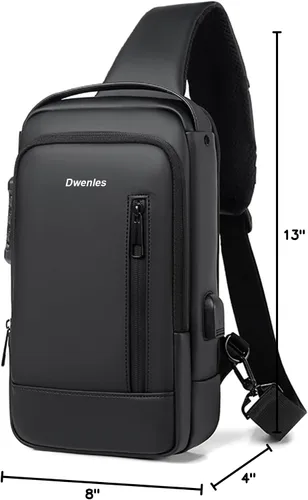 Vista 9 de Pequeñas bolsas antirrobo para hombre, mochila con correa USB, impermeable, ligera, con una correa, Negro -, Mochilas Daypack