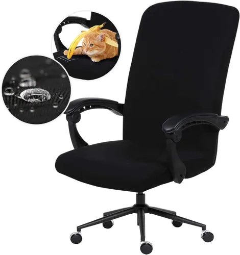 Vista 16 de Fundas elásticas resistentes al agua para sillas de computadora - Protectores lavables para respaldo giratorio y asiento para mascotas - Negro