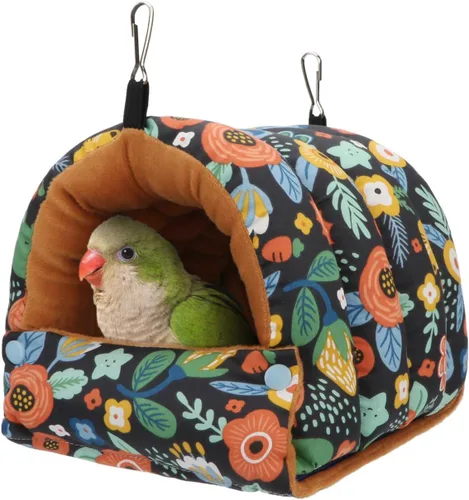 Vista 8 de Wontee Casa Nido de Pájaros Refugio Cálido de Invierno Cabaña Acogedora Cama para Pájaros Hamaca Colgante para Loros Periquitos Australianos Negro