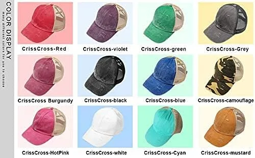 Vista 4 de Gorra de béisbol desgastada con tiras cruzadas, gorra de béisbol desgastada, gorra de cola de caballo alta para mujer