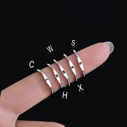 Vista 6 de Anillo de inicial para mujer, lindo anillo ajustable con letras mayúsculas de plata apilable