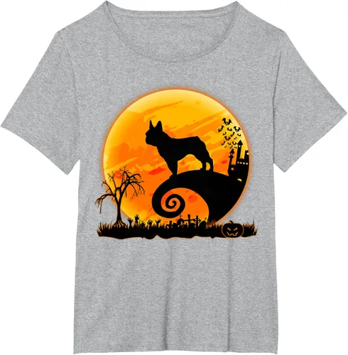 Vista 101 de Camiseta divertida de disfraz de Halloween para perro y luna de Bulldog francés, Negro, S